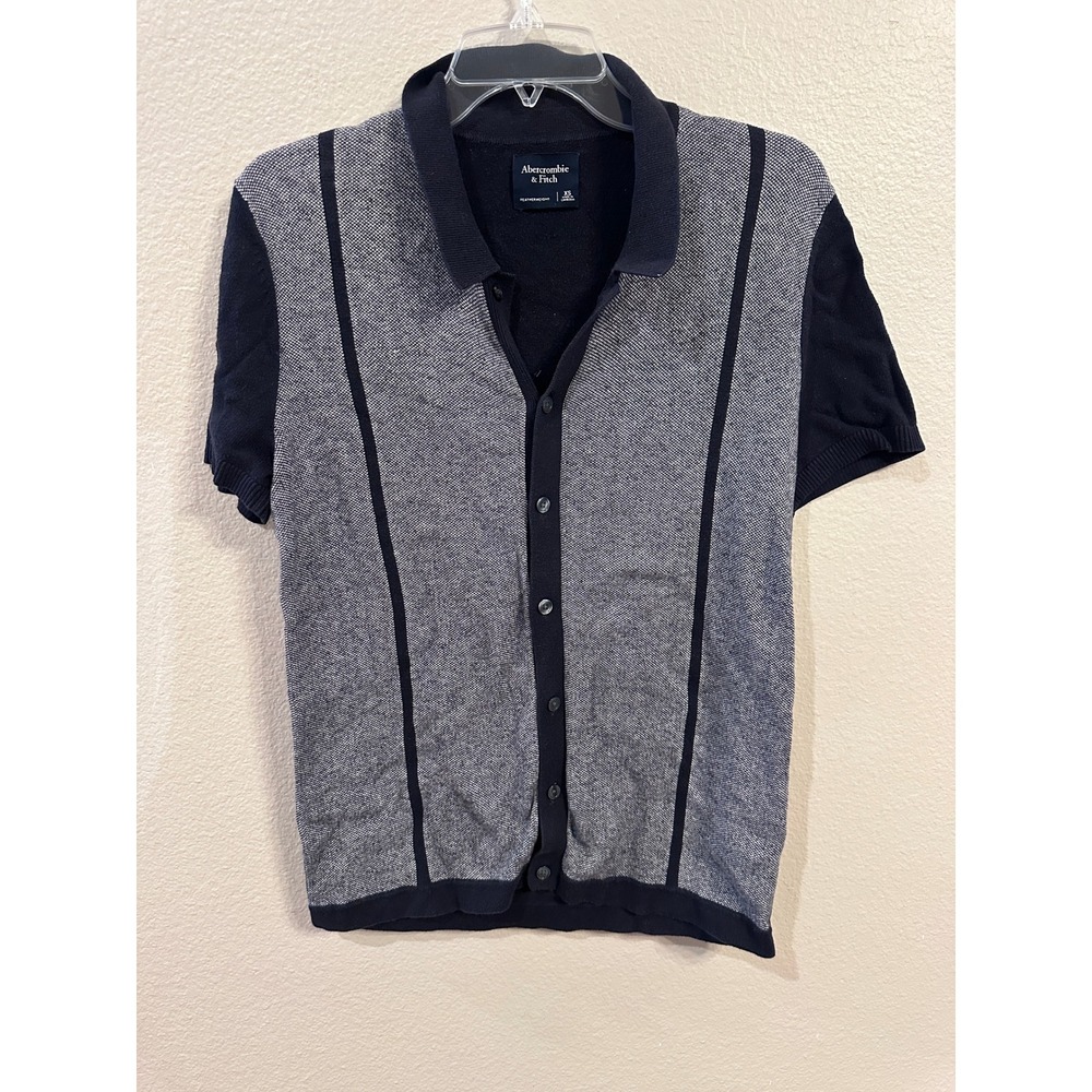 Abercrombie & Fitch Mens Cardigan Polo Shirt Button Down Knit‎ Gray Black XS